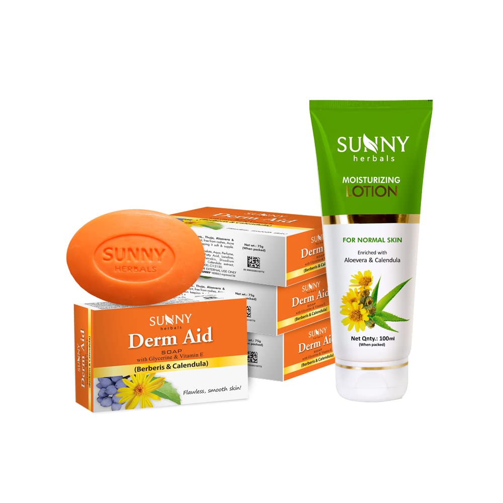 Sunny Aloevera & Calendula Lotion(100ml) & Derm Aid Soap(4*75gm) | Makes Skin
