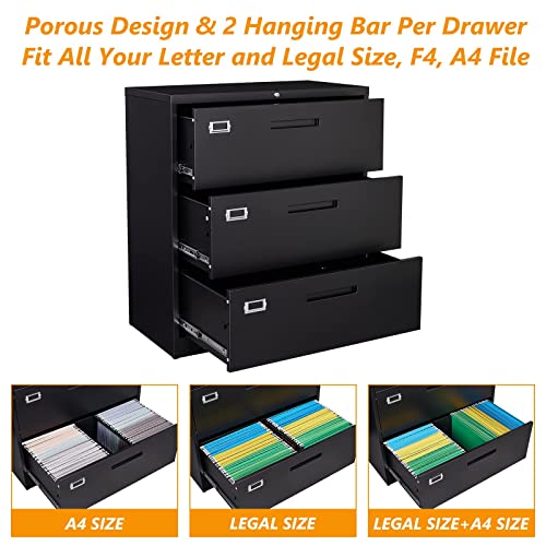 Stani Lateral File Cabinet With Lock, 3 Drawer Lateral Filing Cabinet, Metal Lateral File Cabinet For Home And Office, Metal Storage File Cabinet For Hanging Files Letter/Legal/F4/A4 Size #TOP4