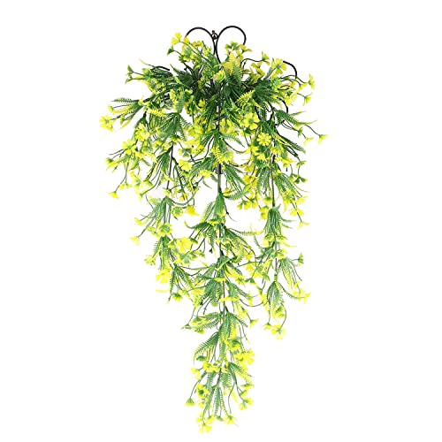 Image of Foliyaj Artificial Yellow Daisy Flower Leaf Vine | Decoration Items for Living Room | Creeper for Wall Decor | Contents (Creeper of Length 70 cm + 1 Metal Wall Stand)