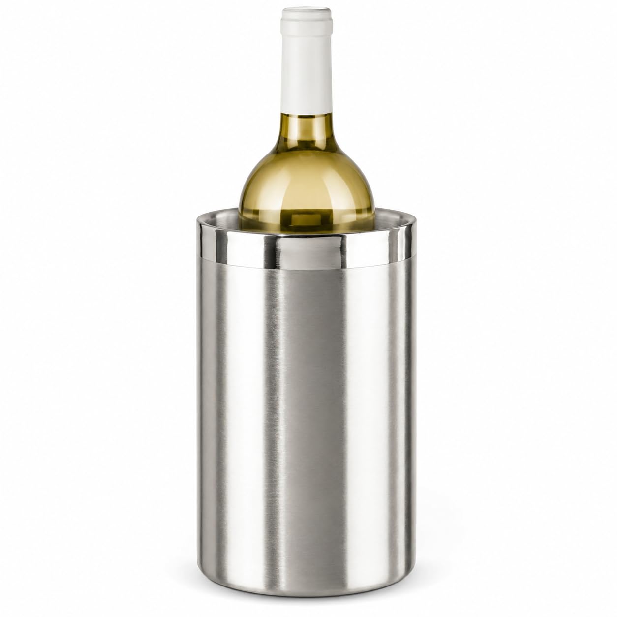 OGGI Stainless Steel Double Wall Wine Cooler - Insulated Tabletop Wine Chiller for White Wine &amp; Champagne, Fits Most Standard Sized Bottles