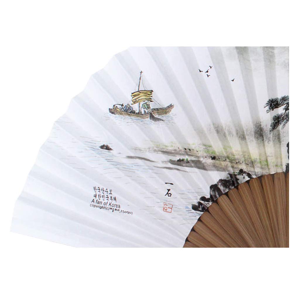 Korean Traditional Bamboo Hanji Hand Fan w/Norigae Large Folding Gift Landscape