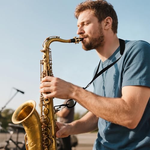 Saxophone Neck Strap,Upgraded Extended Length Neck Straps,Adjustable Soft Sax Leather Strap Padded for Alto Sax,Tenor,Bass Clarinet and Saxophone Accessories,Comfortable Support for All Players