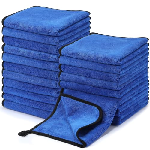 Nuenen 20 Pcs Microfiber Car Drying Towels 800 GSM Thick Plush, Blue