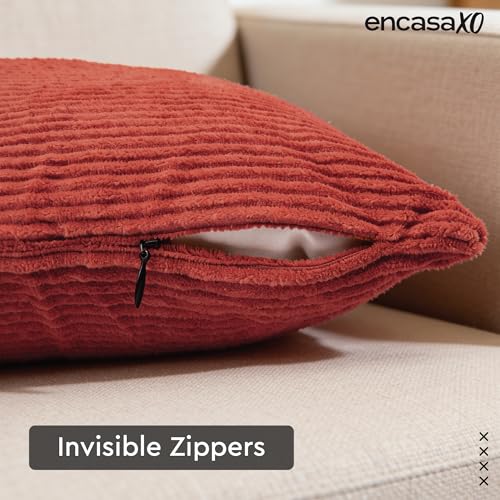 Image of Encasa XO Corduroy Cushion Covers, Boho Pillow Covers, No Inserts Brown