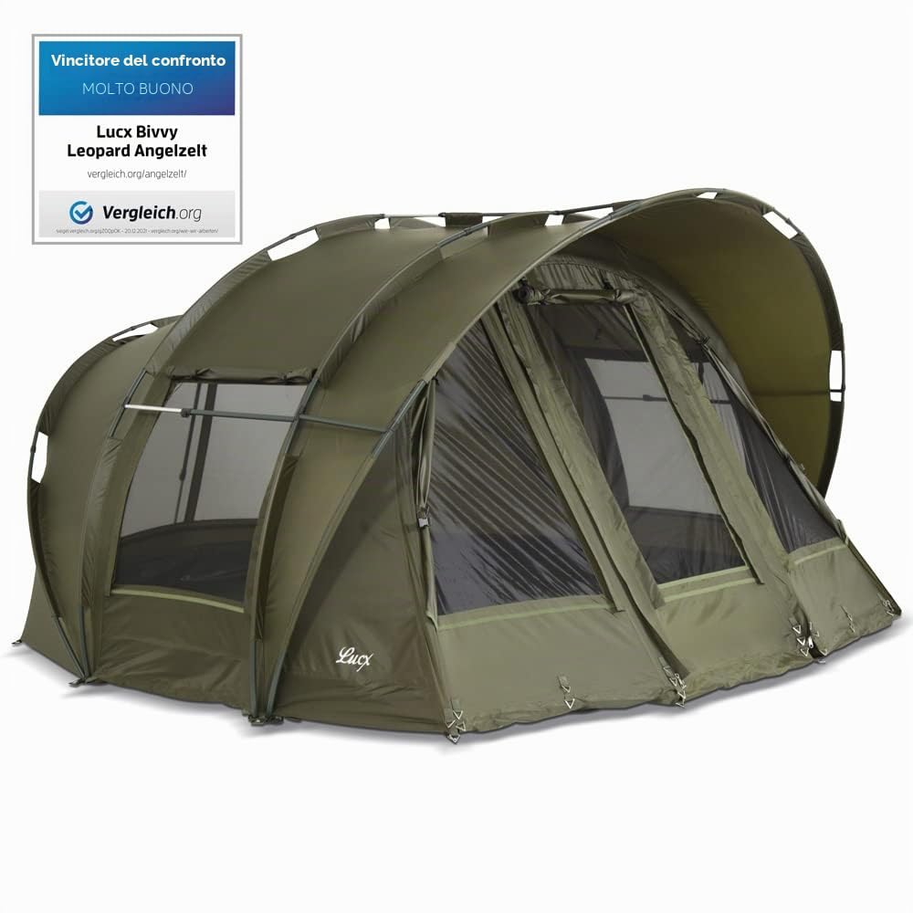 Lucx Leopard Bivvy Tenda da pesca per persone da 2 a 3 uomini, tenda da pesca Carp Dome Fishing Tent, 10.000 mm, verde oliva