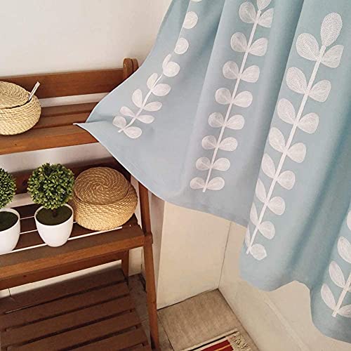 Cortina azul corta de cocina 140x100cm traslúcida con estampado botánico 6