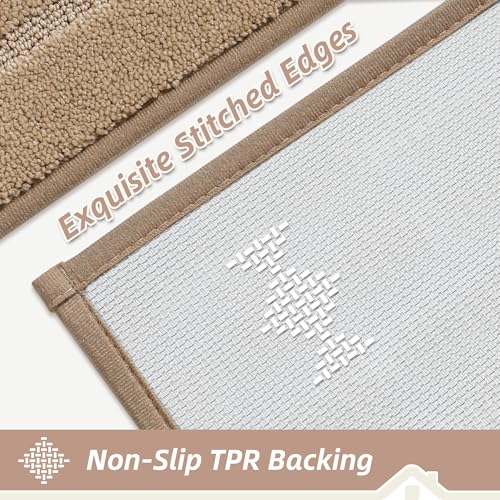 BEQHAUSE Kitchen Rugs Non-Slip Washable [2 PCS], Machine Washable Kitchen Mats Absorbent Soft Kitchen Runner Rugs for Floor,Sink,Hallway,Laundry,20”x32”+20”x48”, Beige — view 3