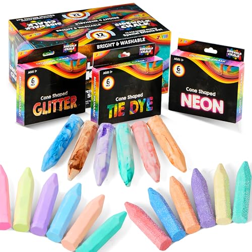 JOYIN Lot De 72 Craies De Trottoir Lavables - 18 Couleurs Dont Tie-Dye, Paillettes Et Fluo