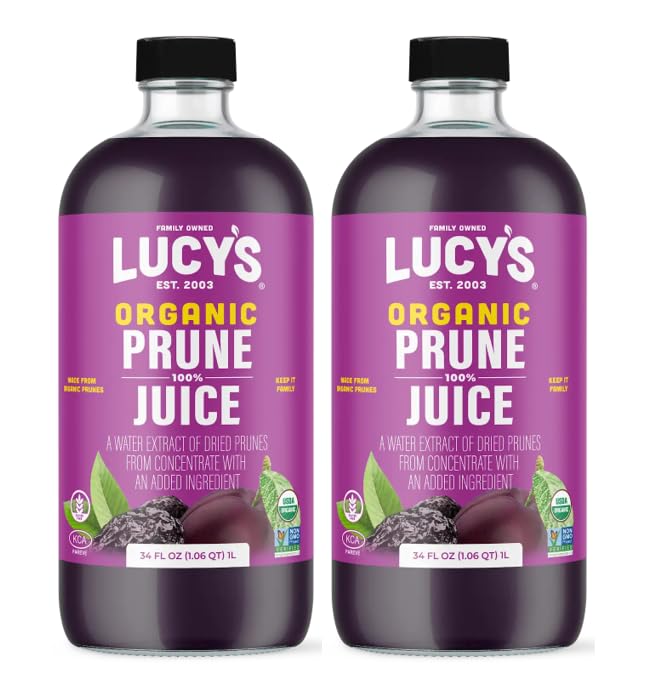 Lucy’s Family Owned - AMERICAN PRUNES Organic 100% Prune Juice, 34 oz. Glass Bottle