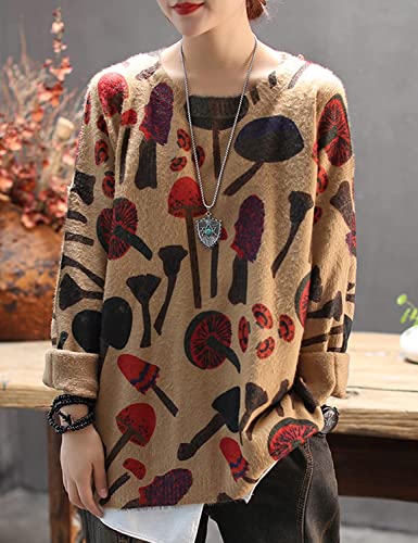 Image of YESNO Women Christmas Sweater Graphic Printed Oversized Pullover Sweaters Casual Loose Knit Tops S01