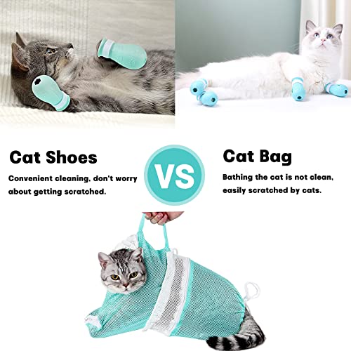 Image of Anti-Scratch Cat Shoes for Cats Only, Adjustable Cat Feet Claw Covers Prickly Anti-Off Shoes, Cat Grooming Supplies Silicone Cat Paw Protector Boots for Bathing Shaving Checking Treatment (Green)