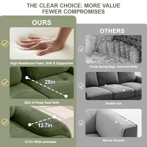 Image of 81.8 Inch 2-Seat Modular Sectional Cloud Sofa, L-Shaped, Corduroy Green