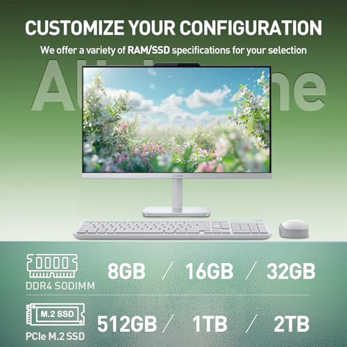 Image of PCONLINE Lenovo 23.8 inch AIO Desktop Computer (Customized, Intel Core i3-N305, 8GB-32GB RAM, 512GB-2TB NVMe SSD, FHD Anti-Glare Display, Copilot AI, Wi-Fi 6, Windows 11 Pro, Wireless Keyboard & Mouse