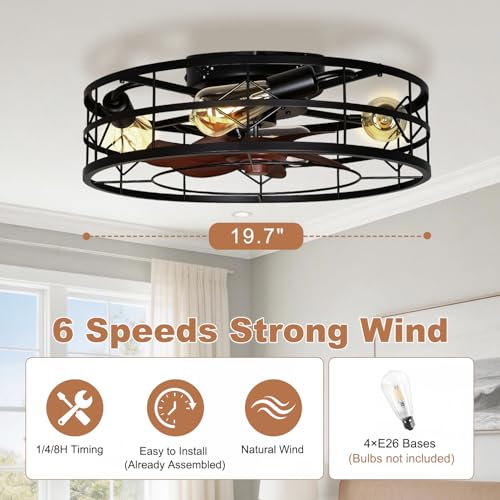 TCL 24" Black Caged Low Profile Ceiling Fans with Lights & Remote - image 4