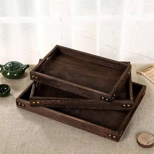 Bandeja rústica de madera marrón con asas para decoración y servir café 4