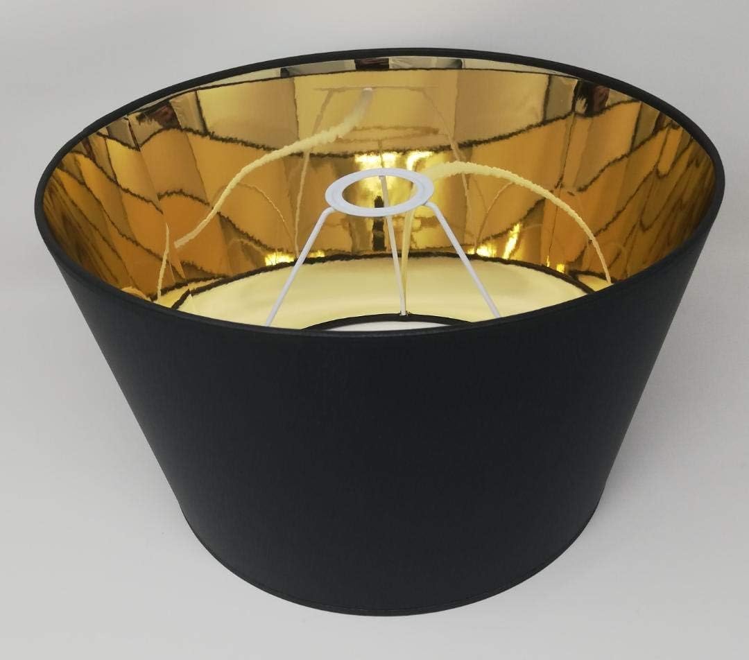 35 cm Pantalla Cono Imperio Negra con Forro Dorado, Hecha a Mano, para Lámpara de Mesa