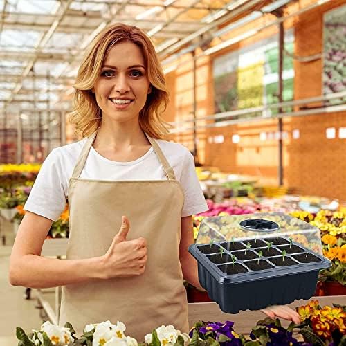 Seed Starter Tray, 5 Seed Sprouting Trays with Lid Indoor Grow Plant Pots 60 Cells Seedling Trays for Greenhouse Plant for Seeding Germination Plant Growing with 20 Plant Tags and Hand Tool Kit