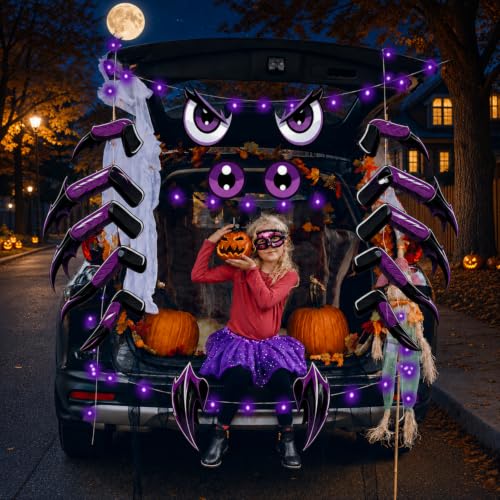 Halloween Trunk Or Treat Car Decorations Kit with Spider Web and LED Light DROPS TO - image 6
