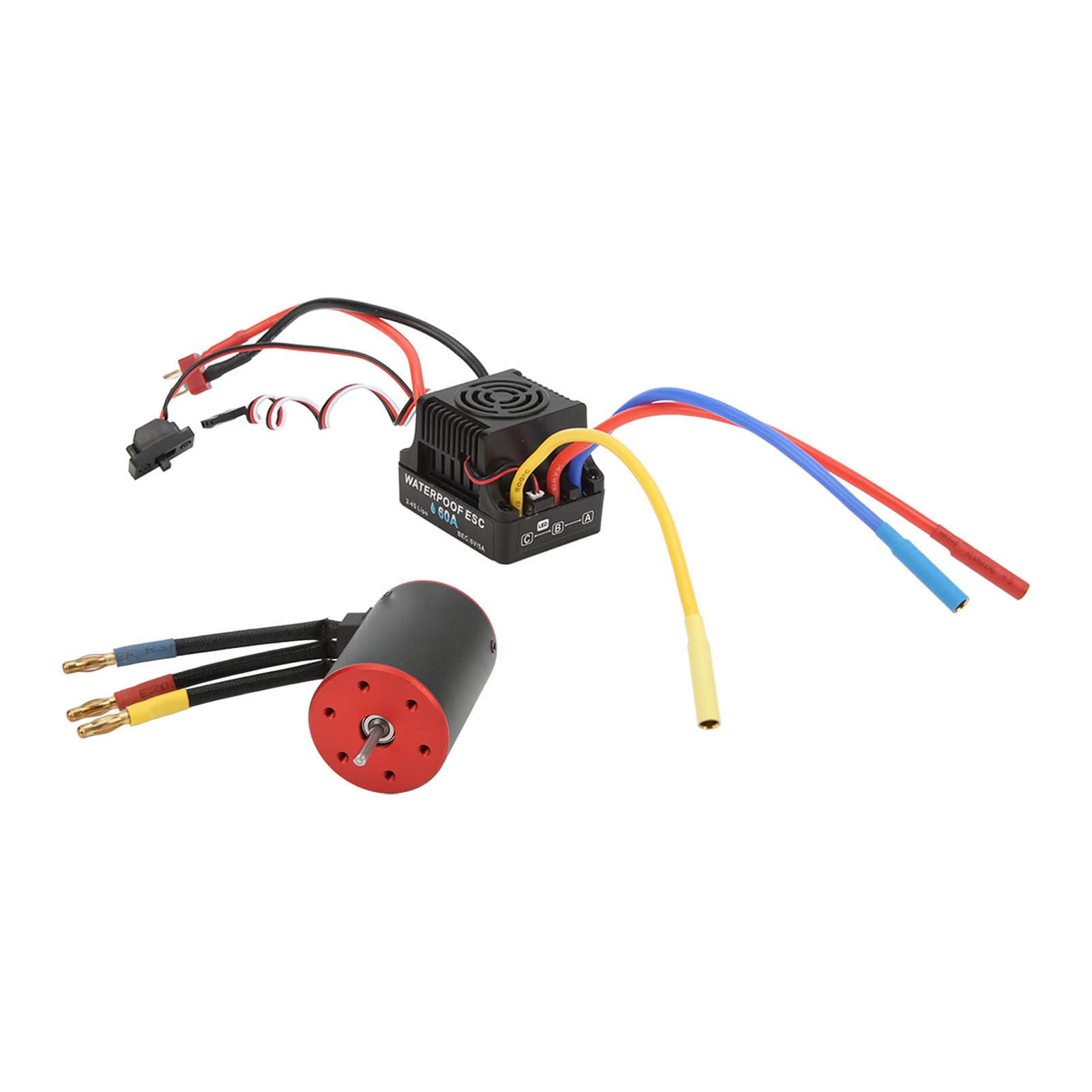 Motor sin escobillas de 2300 KV con controlador electrónico de velocidad (ESC) de 60 A, ESC sin escobillas impermeable para coches RC a escala 1/8 y 1/10, conjunto de alta