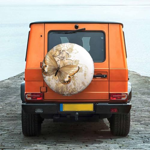 Image of Big Butterfly Spare Tire Cover for RV Trailer Beautiful and Water Butterfly Dancing in The Flowers Wheel Protectors Weatherproof Polyester Tire Case for All Cars SUV Camper Travel 15 inch