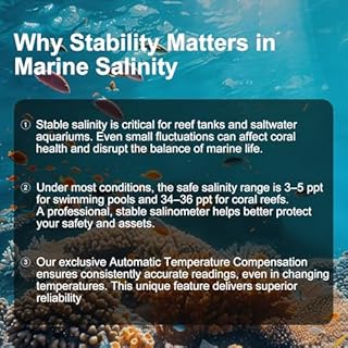 Digital Salinity Meter 3-in-1 Saltwater Tester – Specific Gravity, Salinity & Temperature Pen Hydrometer, High Accuracy Water Quality Tester for Aquarium, Marine, Pool, Hydroponics, Aquaculture