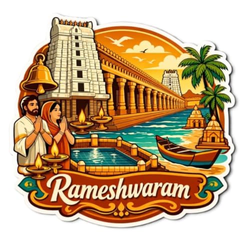 Image of Apna Gift Wooden Fridge Magnet Sticker for Refrigerator Door| Multipurpose Office Magnet for Home Kitchen Decor | Souvenir Gift Travel Memory Fridge Decoration | 4 x 3 Inch Wooden Magnet (Rameshwaram)