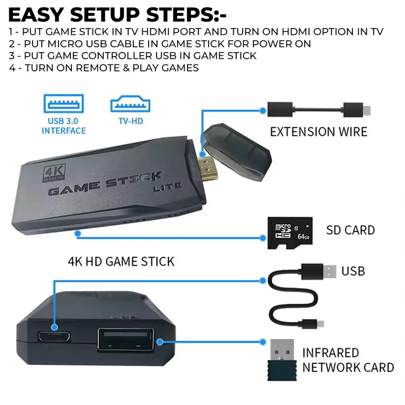2.4G Wireless Controller Multi-Game Console Gamepad Set with 64GB Memory Card-Plug and Play Console for 3D Games+20000 Preloaded GamesDual ControllersHDMI Outputand USB Charging CablesBlack 3 51C99Ush7AL