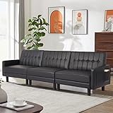 IPKIG 106.9" Futon Sofa Bed, Convertible Sleeper Sofa, 3-Seater Sofa Bed Couch, Faux Leather Split-B