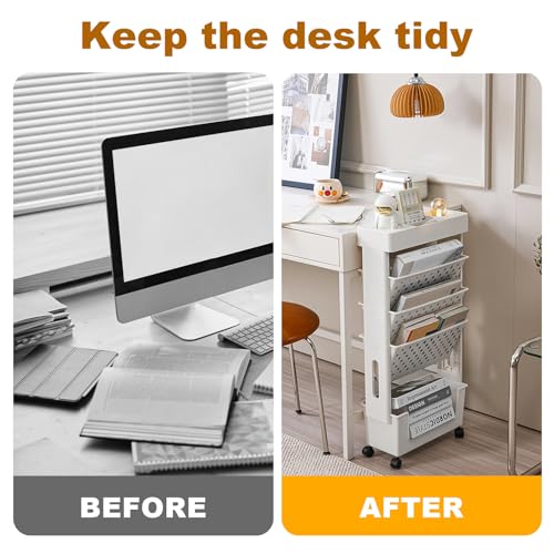 Septo Mobile Bookshelf with Wheels, 5-Tier Rolling Bookshelf Storage Cart Rolling Book Cart Office Paper Organizer for Teachers, Office, Dorm, Classroom,School