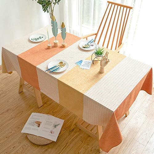 Dthlay Manteles de Mesa Rectangular Antimanchas Mantel Simple y Moderno Color de Contraste Clásico Cubierta de Mesa de Café Tela Rayas Rurales Naranja-140 * 200cm