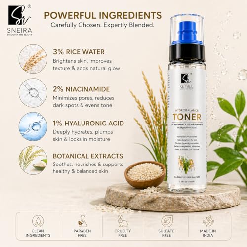 Image of HydroBalance Toner 200 ml, 3% Rice Water, 2% Niacinamide, Enriched with 1% Hyaluronic Acid Exfoliating Face Toner Mist For Pores Tightening Glowing Skin Korean Beauty Secrets For Women & Men