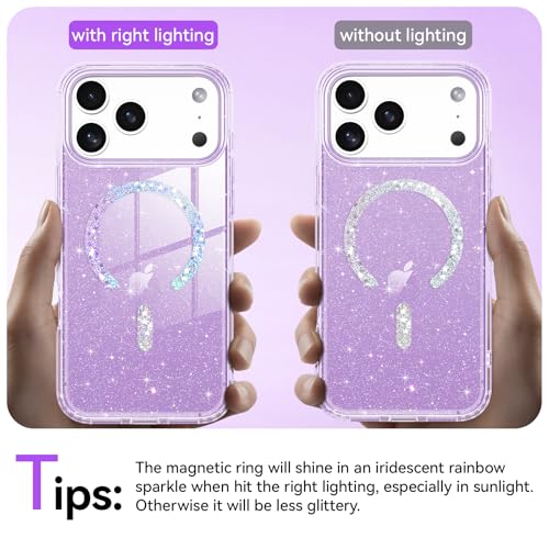 Image of BENTOBEN Magnetic for iPhone 17 Pro Max Case, Clear Crystal Glitter Bling 17 Pro Max Phone Case [Compatible with MagSafe], Shockproof Sparkly Cute Women Girl Cover for iPhone 17 Pro Max, Purple