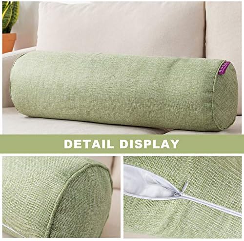Olymajy Yoga Bolster, Cylinder Pillow, 15x40 cm Cotton Linen Neck Pillow Support Cushion, Natural Grass Green Bolster Roll for Yoga and Recovery from Injuries