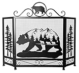 Bear Mountain Scenic Forest Heavy Black Metal 3-Panel Decorative Fireplace Screen