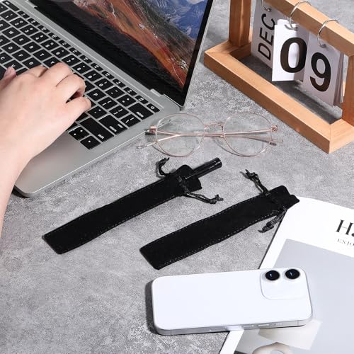 Image of 100 Pieces Velvet Pen Pouch with Drawstring, Black Pen Sleeves Nylon Pens Packing Bags Pencil Pouch Single Pens Sleeve Holder for Student Adult Office Business School Supplies