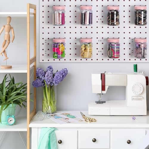 Image of Unittype 20 Set Pegboard Organizer Accessories Peg Boards Jars with Lids Plastic Pegboards Bins Storage Containers Clear Peg Board Wall Organizer for Garage Sewing Office Home Supplies(Light Pink)