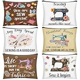 Reginary 6 Pcs Quilting Gifts for Women Sewing Cosmetic pouch Sewing Gifts Canvas Makeup Bag Pouch with Zipper for Funny Sew Lovers Quilting Enthusiast Christmas Mother's Day (Classic Style)