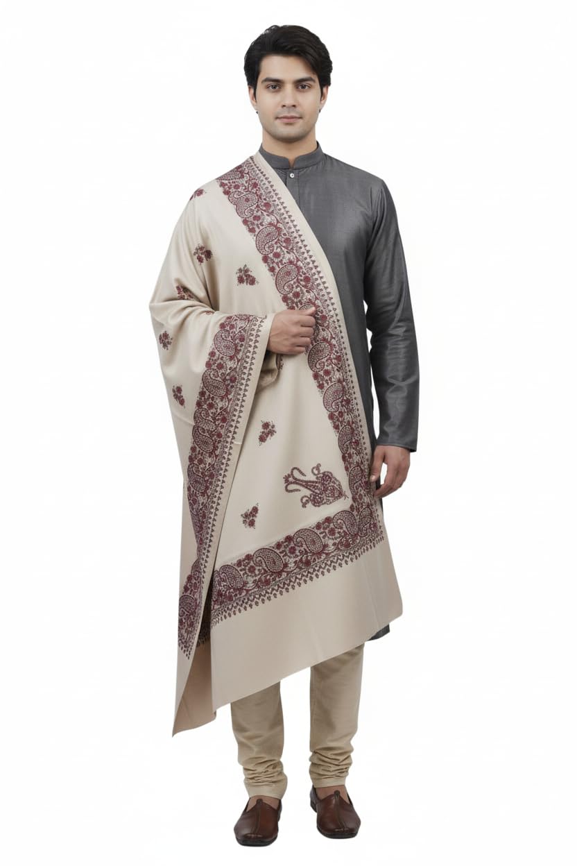 KAVIM Grey Wool Printed Men's Shawl KA-SWL-19-image-38