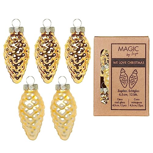 Christbaumschmuck Zapfen Glas 4,5cm x 12 Stück in Kartonbox Weihnachtskugeln Gold Inkagold