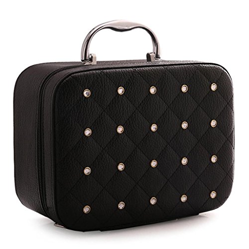 Benfa Bolsa de Maquillaje Cosméticos de Alta Capacidad de Almacenamiento en Coreano Bolsa de Viaje Linda Maleta tamaño portátil pequeña Mini Bolsa de cosméticos, Black Diamond (Large)