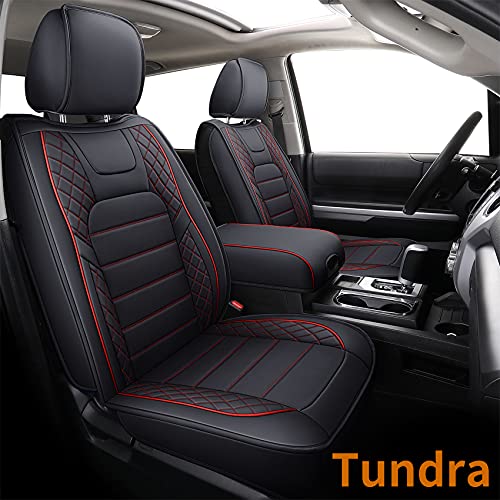 LUCKYMAN CLUB D05-T2 Seat Covers, Fit for 2007-2022 Tundra Crew/CrewMax Cab Double Cab Regular Cab Truck Pickup with Water Proof Faux Leather with Center Console Cover(Full Set, Black&Red)