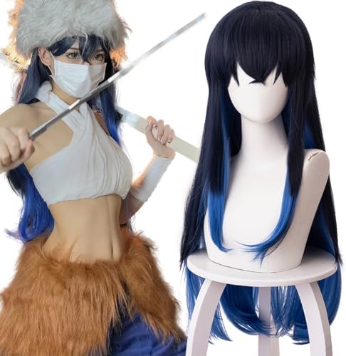 Anime Cosplay Costume Wig Female Wig Long Black Blue
