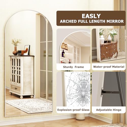 Modern Arched Full-Length Mirror, 30"x71" Arched Floor Mirror with Stand, Wall-Mounted Mirror for Bathroom, Dressing Room - Hanging or Leaning - Full Body Mirrors for Bedroom,Sliver