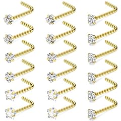 A:20G L Shaped-14k Gold Plated-CZ 3MM