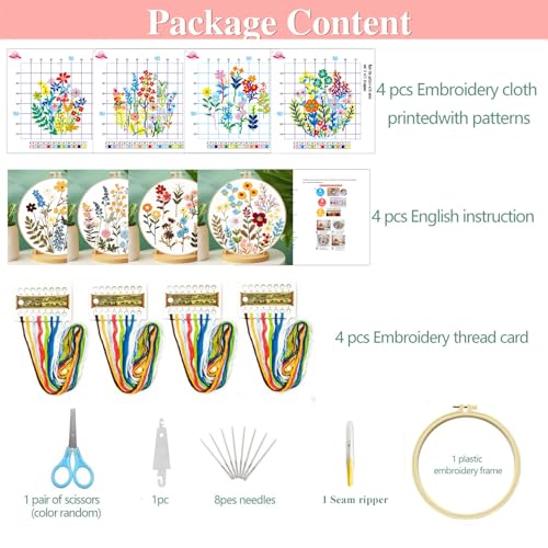 Image of Zhenqing Floral Cross Stitch Kit for Adults Beginners - Printed Flower Garden & Botanical Embroidery Design | 11CT 9.45 inchx9.45 inch DIY with Thread, Fabric | Home Decor Wall Art Gift 68031