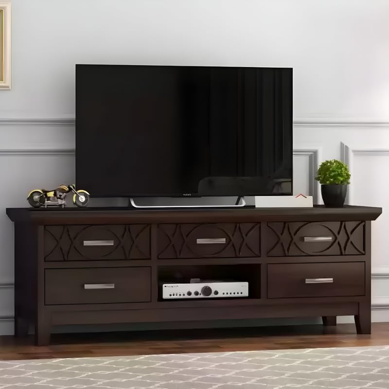 Santosha Decor Wooden Entertainment Tv Unit for Living Room | Free Standing Multipurpose Media Console Tv Cabinet Sideboard with 5 Drawer Cabinet & 1 Open Shelf Storage | Walnut Finish-image-41