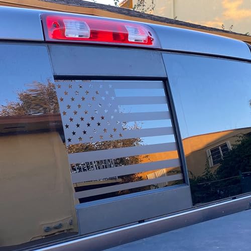 Image of Xinghe for 2019-2025 2026 Chevy Silverado GMC Sierra, Rear Middle Window American Flag Decals Stickers, Matte Black American Flag Decal for Truck