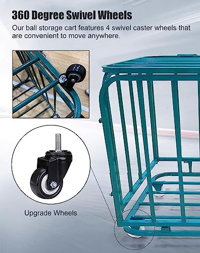 Commercial Large Ball Storage Cart with Wheels, Foldable Sports Equipment Organizer for Soccer, Basketball, School Stadiums - Heavy-Duty Rolling Ball Cage
