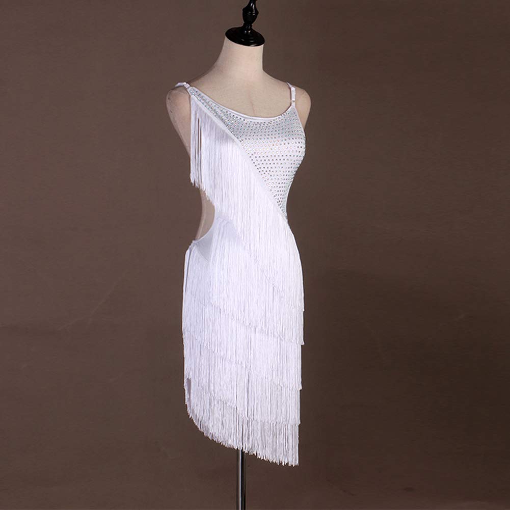 NAKOKOU Women's Fringe Latin Dress Green(White,2XL)