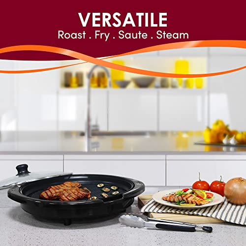 Elite Gourmet EMG-980B Smokeless Electric Tabletop Grill Nonstick, 6-Serving, Dishwasher Safe Removable Grilling Plate, Grill Indoor, Tempered Glass Lid, Adjustable Temperature, 14" Black by Elite Gourmet - Image 8
